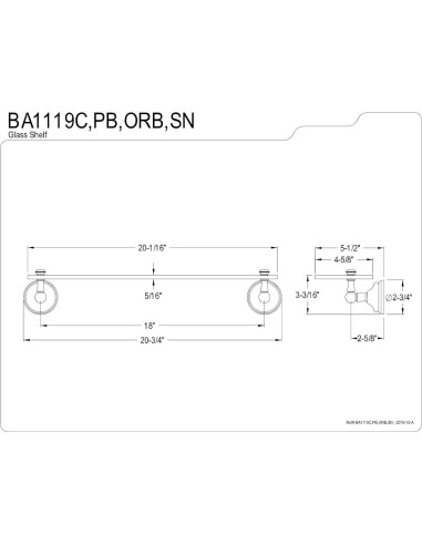 Estante de vidrio Kingston Brass BA1119SN níquel cepillado 55.88 cm