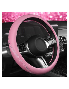 Cubierta de Volante de Cuero CAR PASS Rosa Brillante 36.8-38.1 cm