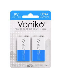 Baterías Alcalinas 9V Voniko - Paquete de 2 Ultra Duraderas
