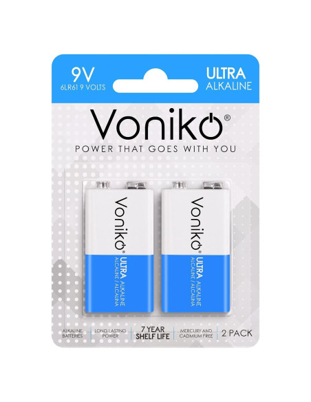 Baterías Alcalinas 9V Voniko - Paquete de 2 Ultra Duraderas