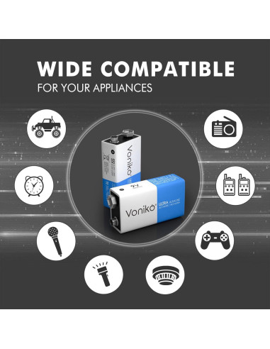 Baterías Alcalinas 9V Voniko - Paquete de 2 Ultra Duraderas