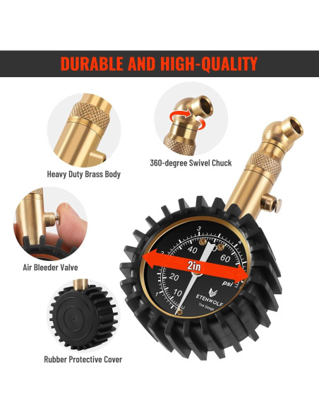 Medidor de Presión de Neumáticos ETENWOLF 0-5.17 Bar Negro