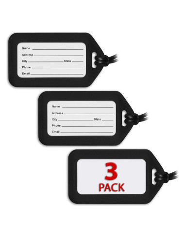 Etiquetas de Equipaje Mifflin Negras - 3 Piezas, PVC Resistente