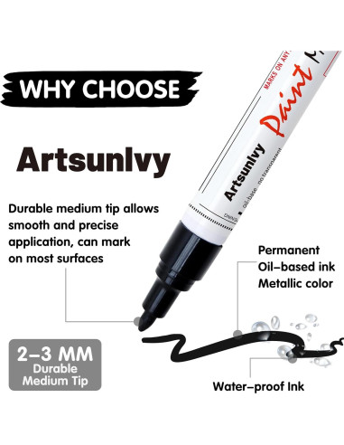 Marcadores Permanentes Artsunlvy Negro - Paquete de 2 Unidades