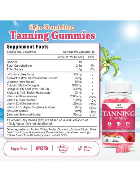 Gomitas Bronceadoras Veganas Meceilays 60 Unidades Sabor Fresa