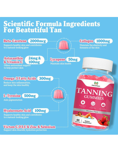 Gomitas Bronceadoras Veganas Meceilays 60 Unidades Sabor Fresa