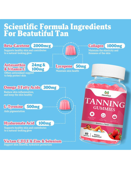 Gomitas Bronceadoras Veganas Meceilays 60 Unidades Sabor Fresa