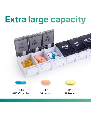 Organizador de Pastillas Semanal Sukuos AM PM 7 Días - Fácil Apertura