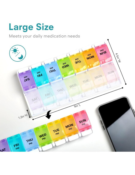 Organizador de Pastillas Semanal Sukuos AM PM 7 Días - Fácil Apertura