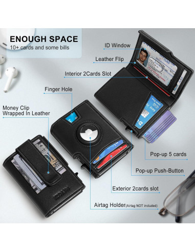 Billetera Airtag para hombres con bloqueo RFID y clip de dinero