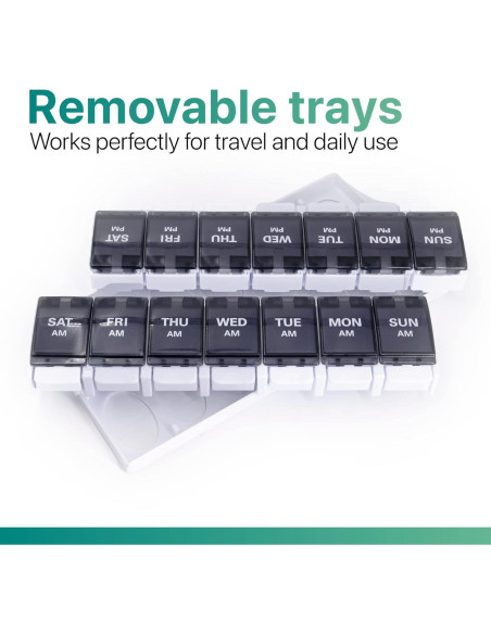Organizador de Pastillas Semanal Sukuos AM PM 7 Días - Fácil Apertura
