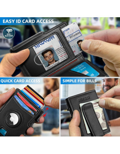 Billetera Airtag para hombres con bloqueo RFID y clip de dinero