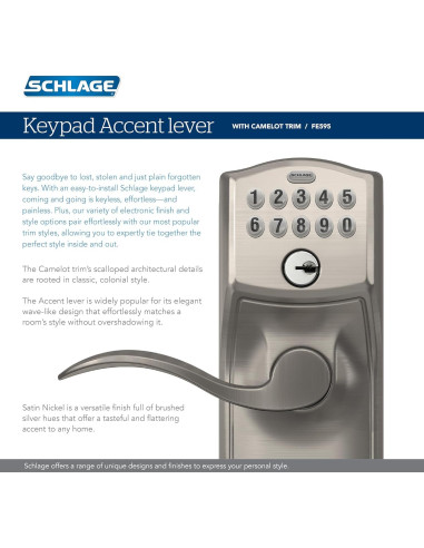 Cerradura Electrónica Schlage FE595 Camelot Bronce Envejecido