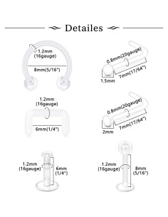 Conjunto de Retenedores Transparentes MODRSA 31 Piezas para Piercing 2