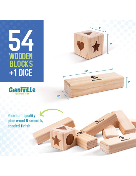 Juguete de Madera Giantville - Torre de Bloques 54 Piezas