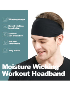 Cinta para la Cabeza Deportiva MARKEEP Unisex 4 Piezas Negra 2