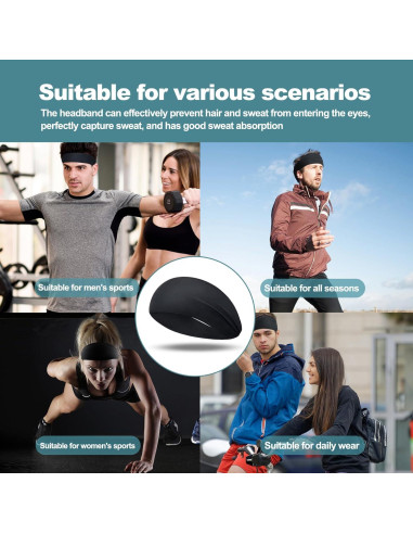 Cinta para la Cabeza Deportiva MARKEEP Unisex 4 Piezas Negra