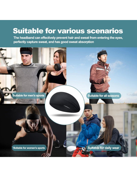 Cinta para la Cabeza Deportiva MARKEEP Unisex 4 Piezas Negra