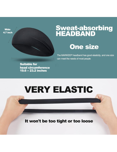 Cinta para la Cabeza Deportiva MARKEEP Unisex 4 Piezas Negra