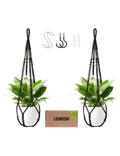 Juego de 2 colgadores de plantas de macramé LEWESU 89 cm negro