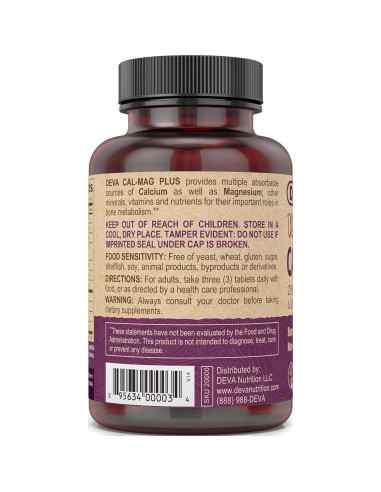 Suplemento Vegano Calcio y Magnesio DEVA 90 Tabletas x 2