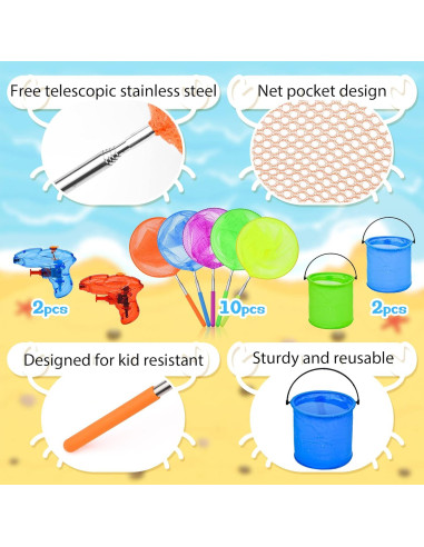 Juego de Pesca para Niños Abitoncc 14 Piezas Redes y Pistolas