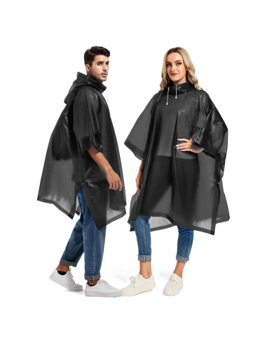 2 Ponchos de Lluvia Reutilizables Borogo para Adultos - Negro