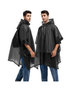 2 Ponchos de Lluvia Reutilizables Borogo para Adultos - Negro 2