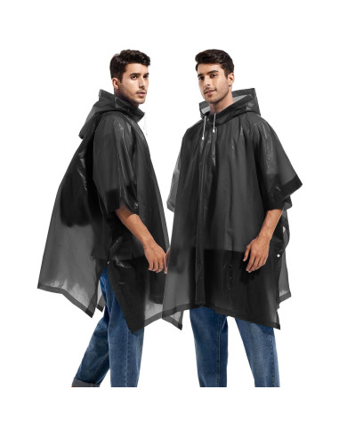 2 Ponchos de Lluvia Reutilizables Borogo para Adultos - Negro