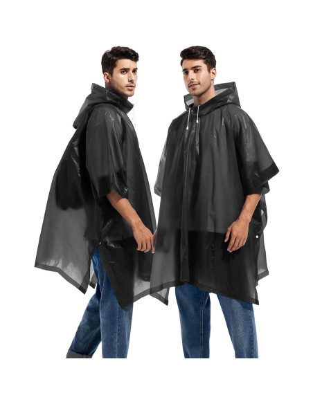 2 Ponchos de Lluvia Reutilizables Borogo para Adultos - Negro