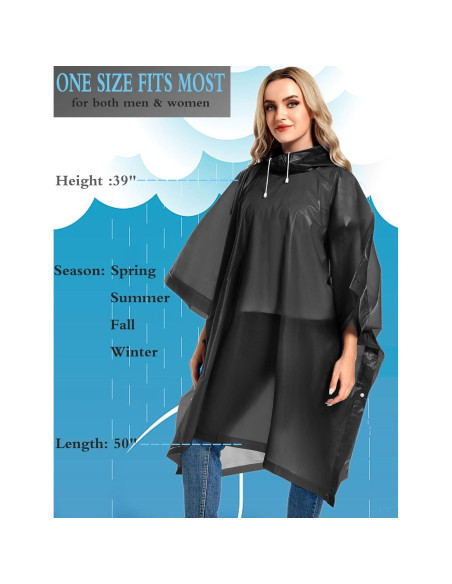 2 Ponchos de Lluvia Reutilizables Borogo para Adultos - Negro