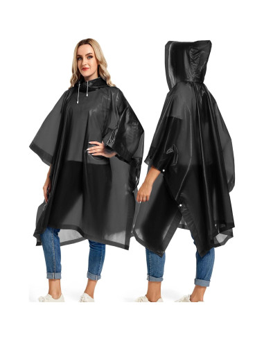 2 Ponchos de Lluvia Reutilizables Borogo para Adultos - Negro