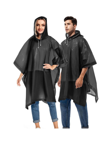 2 Ponchos de Lluvia Reutilizables Borogo para Adultos - Negro