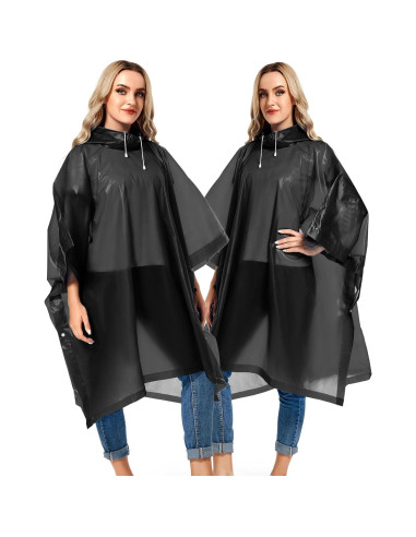 2 Ponchos de Lluvia Reutilizables Borogo para Adultos - Negro