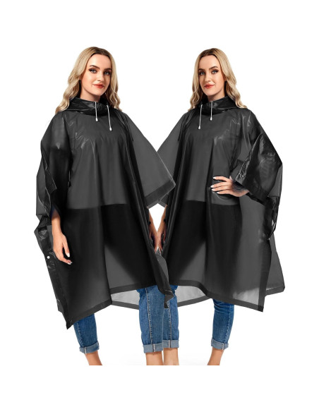 2 Ponchos de Lluvia Reutilizables Borogo para Adultos - Negro
