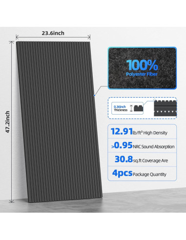 Paquete de 4 Paneles Acústicos Absorbentes de Sonido 120x60cm Negro