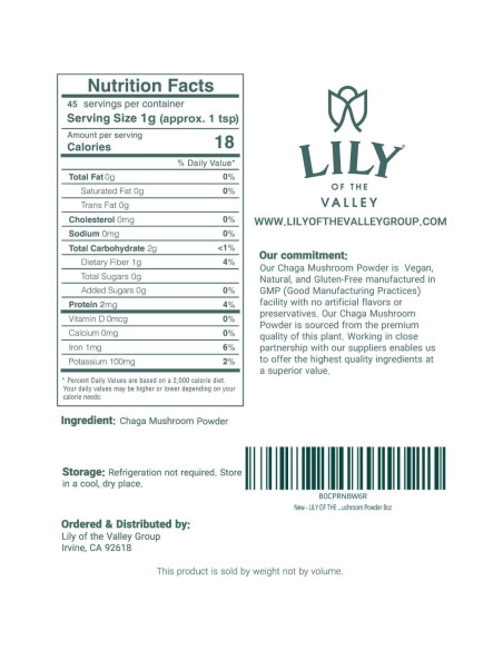 Polvo de Hongo Chaga LIRIO DEL VALLE 226g - Superalimento Vegano
