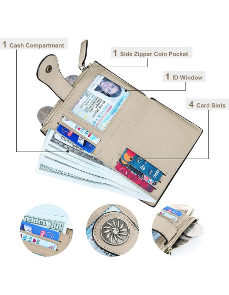 Billetera Bifold para Mujeres Tipmile con Bloqueo RFID Beige