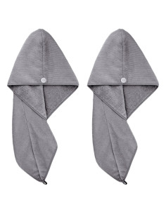 Toalla de Secado para Cabello Microfibra POLYTE 30.5x71 cm 2 Pzas Gris