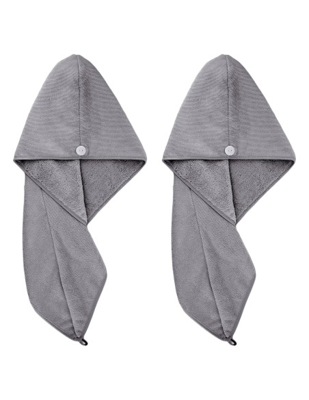 Toalla de Secado para Cabello Microfibra POLYTE 30.5x71 cm 2 Pzas Gris