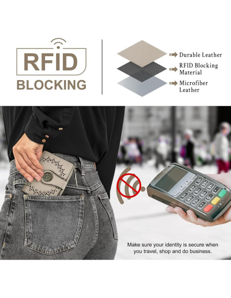 Billetera Bifold para Mujeres Tipmile con Bloqueo RFID Beige