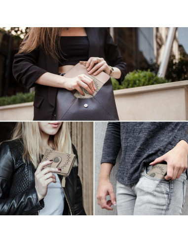 Billetera Bifold para Mujeres Tipmile con Bloqueo RFID Beige