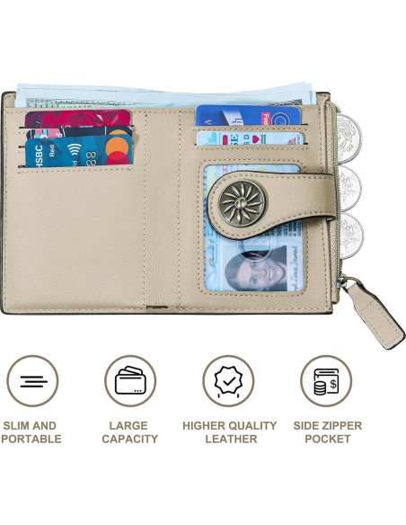 Billetera Bifold para Mujeres Tipmile con Bloqueo RFID Beige
