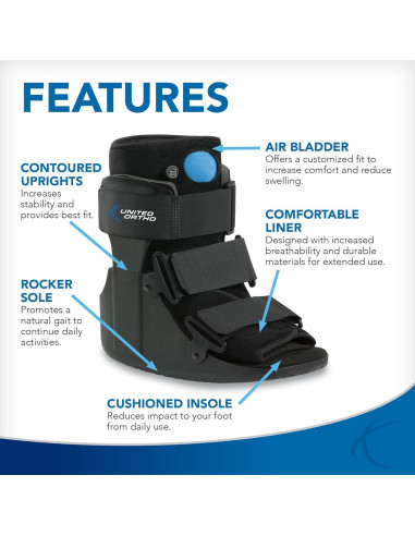 Botín de Fractura Corto Air Cam United Ortho USA14111, Negro