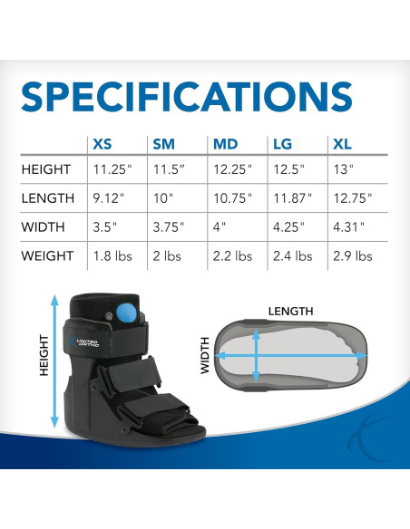 Botín de Fractura Corto Air Cam United Ortho USA14111, Negro