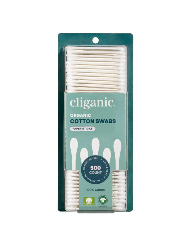 Hisopos de Algodón Orgánico Cliganic 500 Unidades Hipoalergénicos