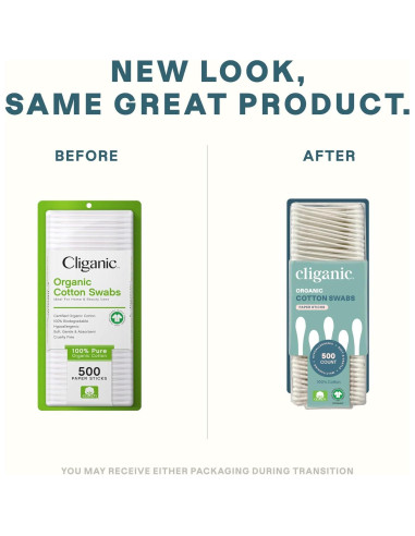 Hisopos de Algodón Orgánico Cliganic 500 Unidades Hipoalergénicos