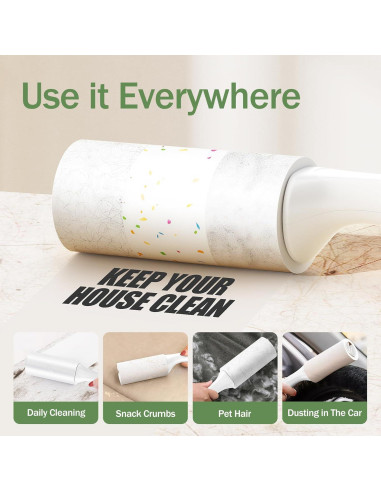 Rodillo Adhesivo Beitophome 100 Hojas Extra Pegajoso para Pelo de Mascota
