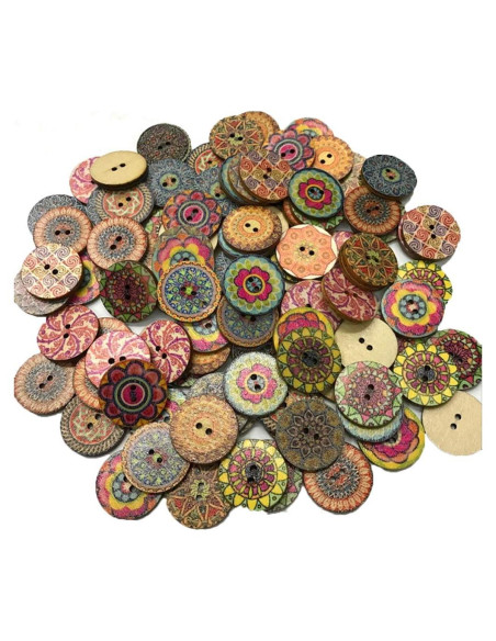 200 Botones de Madera Vintage Haawooky 20mm Multicolor
