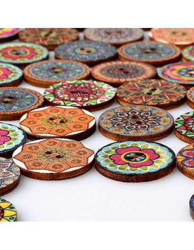 200 Botones de Madera Vintage Haawooky 20mm Multicolor